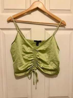 Forever 21 Sage Green Ruched Satin Crop Cami